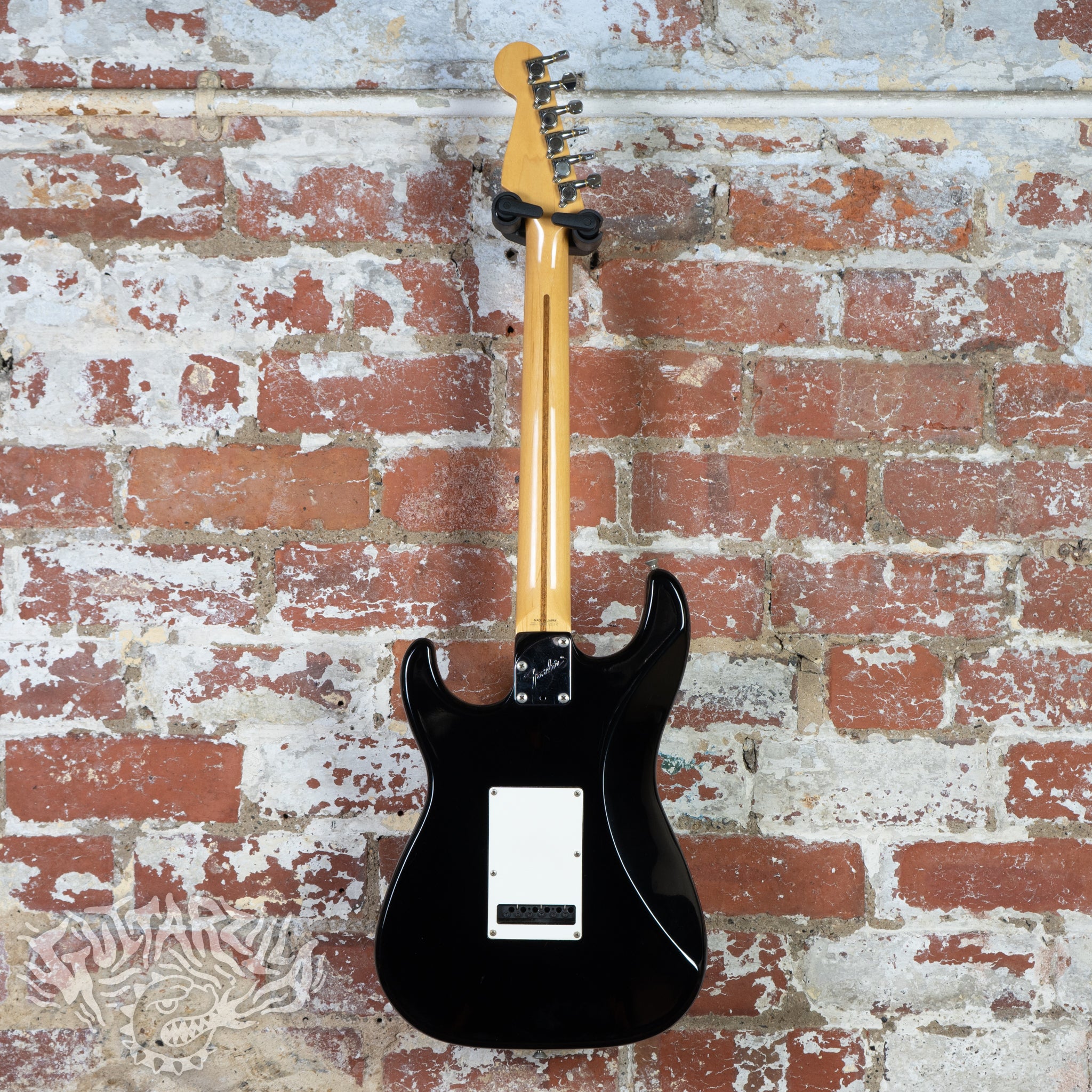 Replica Chitarra In Miniatura Fender Stratocaster Black - Modello Da Collezione, Artigianale In Mogano, Con Cavalletto